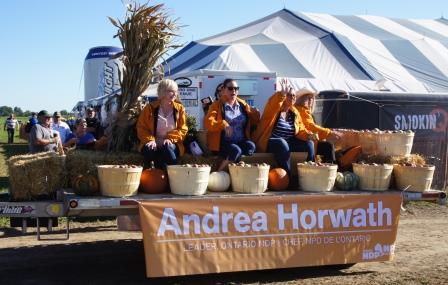 The NDP had fresh farm produce on their float.